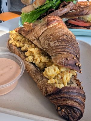 Croissant with vegan egg at The Moody Vegan in Los Angeles