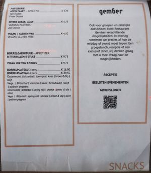 Snack menu: Vegan bar snacks (bittergarnituur) & pastry at Restaurant Gember in The Hague