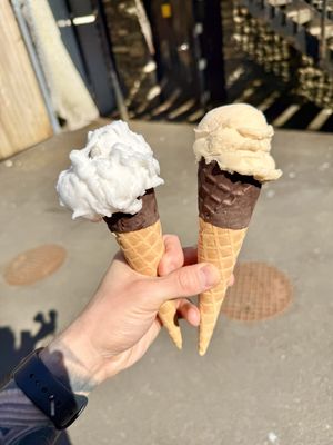 Coconut and Biscoff ice cream in a dark chocolate cone 🍦  at The Treat Stop in Windermere