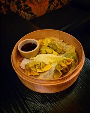 Steamed dumplings with edamame and black truffle tamari at Bodhi Kitchen in Rehoboth Beach