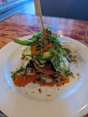 Zucchini & potato fritter made vegan at Soull Cafe and Espresso Bar in Broken Hill