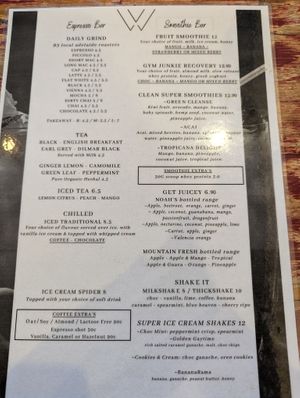 Menu - drinks at Soull Cafe and Espresso Bar in Broken Hill