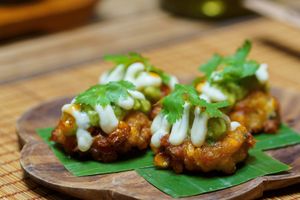 Corn fritters, avocado, sweet chilli, coconut at Ginger Moon in Seminyak
