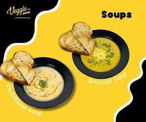 Creamy and flavourful soups. Broccoli soup als available in vegan. at Veggie Junk Food & Bar in Ho Chi Minh City