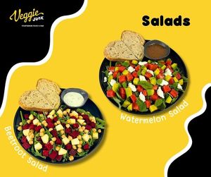 Healthy Salads for your soul. It is possible to make Watermelon Salad a vegan option..  at Veggie Junk Food & Bar in Ho Chi Minh City