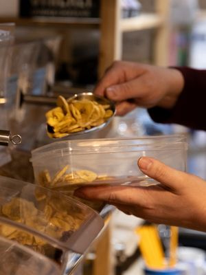 Snack time! Organic banana chips are a big bestseller! at My Carbon Coach in Taunton