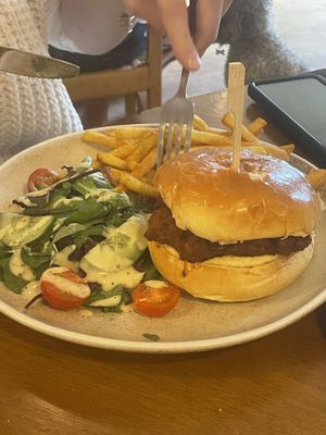Falafel burger salad and chips  at The Cowshed Dorset in Poole