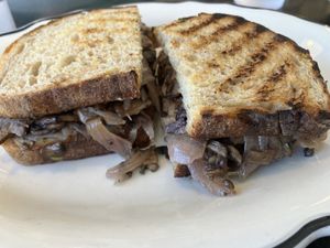 Onion and mushroom panini without cheese  at Jane on Larkin in San Francisco