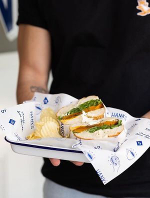 Vegan bagel   at Hank's Cafe & Bagelry in Armadale