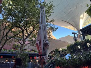 Courtyard seating area  at Jardin Nelson in Montreal