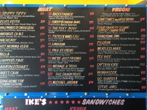 Ike's menu, with separate vegetarian/vegan list at Ike's in Cupertino
