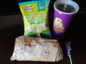$11.95 GF Meatless Mike Combo: Confirmed lollipop was vegan: Delicious recommend... Smaller than we expected. at Ike's in Cupertino