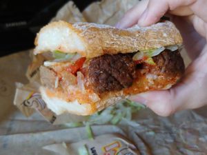 Meatless Mike Vegan Sub on GF bread. Really good Vegan meatballs at Ike's in Cupertino
