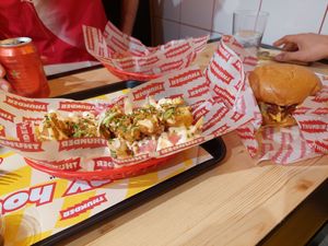 Vegambas fries and Thunder chickn burger at Thunder Vegan - La Latina  in Madrid