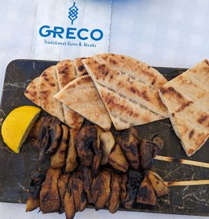 Mushroom skewers at Greco Paros in Paros