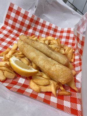 Fish and chips   at Suzy Spoon's Vegetarian Butcher in Marrickville