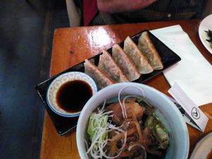 Vegetable gyozas and cold eggplant salad at Izakaya Nozomi in Luzern