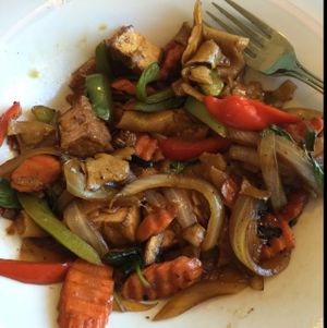 tofu basil flat noodle at Siamese Street in Stockton