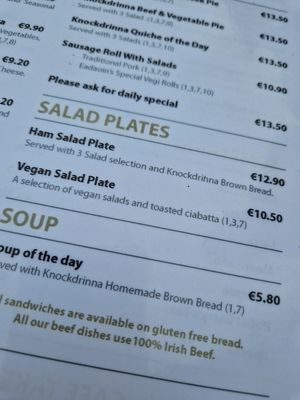 Ignore the allergen numbers  at Knockdrinna Cafe in Kilkenny