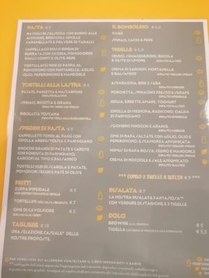 Menù attuale. at Carina - Sfoglia Rina Pasta Bar in Casalecchio Di Reno