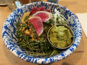 a made-vegan cart bowl with guacamole!  at Güero in Portland