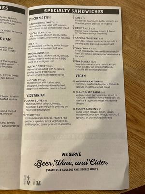 Vegan items listedd  at Collegetown Bagels - Pine Tree Rd in Ithaca