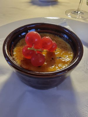Cream catalana Vegan, caramelised soy milk cream with brown sugar
 at Ristorante dei Poeti in Sirmione