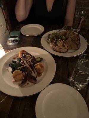 Vegan fried polenta (on left)  at Hudson Clearwater in New York City