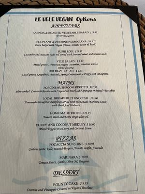 Dedicated Vegan and Vegetarian Menus  at Le Vele Waterfront Dining in George Town