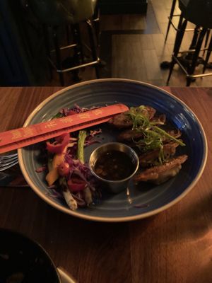 Potstickers we’re delish  at Pinky's in Boston