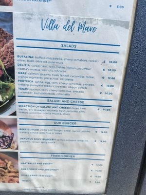 Menu  at Villa del Mare in Sinnai
