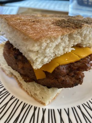 Park City Beyond Burger - on vegan focaccia, vegan garlic aioli, and daiya cheddar cheese. at 501 on Main in Park City