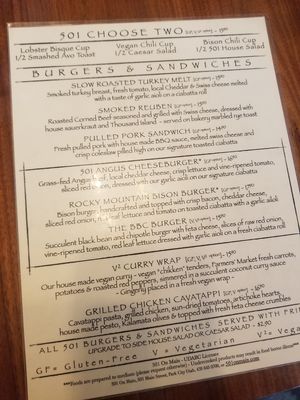 Lunch menu at 501 on Main in Park City