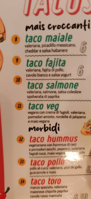 Taco veg menu at Corazón by Emporio in Ladispoli