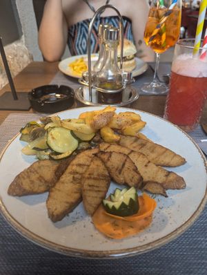 vegan dish included grilled vegetables and seitan, tasty and same scope as meat-eaters! at Pirates Kitchen  in Omis