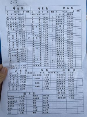 Menu. Everything in the center column with a marking is vegan  at Halimai Roasted Mutton - 哈利麦烤羊肉店 in Zhangye