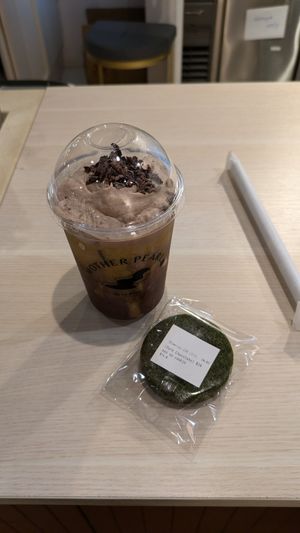 Choco latte and matcha cookie at Mother Pearl 圓貝 - Tsim Sha Tsui in Kowloon