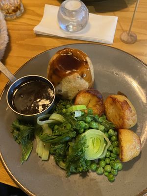 Vegan roast dinner with spinach and tarragon pie   at The Ship in Preston