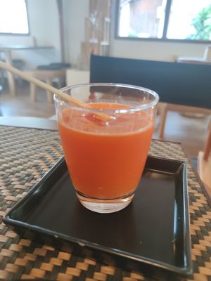Carrot juice with ginger at Grasshopper Cafe in Luang Prabang