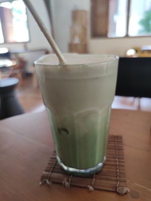 Iced Matcha Almond Milk Tea at Grasshopper Cafe in Luang Prabang