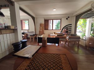 Indoor space at Grasshopper Cafe in Luang Prabang