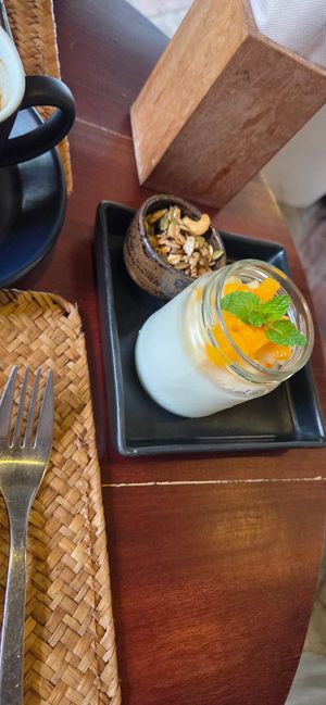 Fruit yogurt with granola at Grasshopper Cafe in Luang Prabang