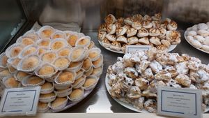 Bocconcini - clearly labeled at Pasticceria Maria Grammatico in Erice