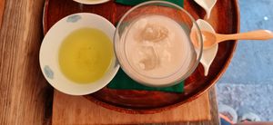 Refreshing Amazake drink set at Amazake Suetomitei in Kyoto