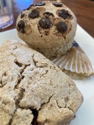 Coconut Chocolate Chip Vegan muffin  and strawberry vegan scone  at Flying Apron - West Seattle in Seattle