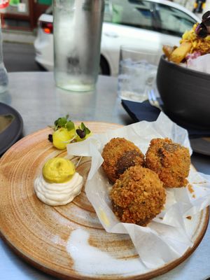 Vegan mushroom bitter ballen at Pom Friterie in Stockholm
