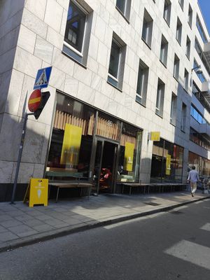 Front of restaurant at Pom Friterie in Stockholm