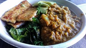 Vegan quinoa curry bowl from spring menu, 2021. March 2021.  at Outdated - An Antique Cafe in Kingston