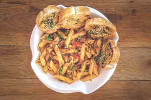 Chilli garlic veggie penne arrabiata   at African Vibrations Hostel Osu in Accra