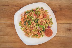 Spicy veg fried rice  at African Vibrations Hostel Osu in Accra